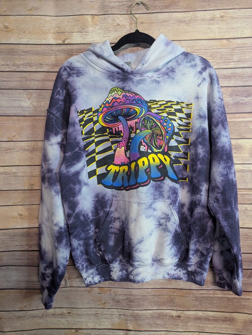 Trippy Mushroom Hoodie Purple Tie Dye Gildan Heavy Blend Psychedelic Sz S/M